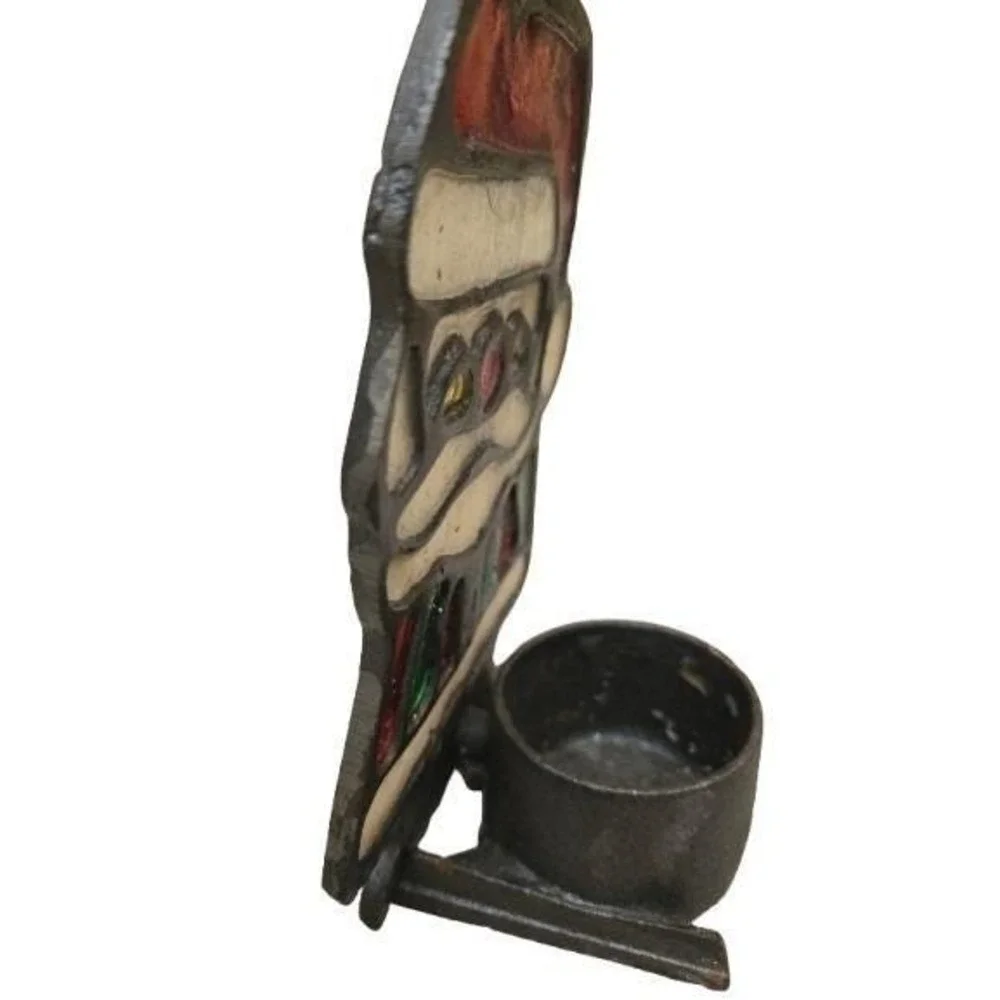 Stained‎ Glass Vintage Cast Iron Santa Claus Votive Candle Holder Christmas